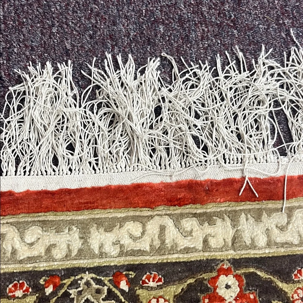 Vintage silk hand tied Orange and Black  Rug